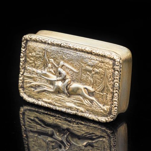 Silver Gilt Snuff Box with High Relief Horse Riding Design - Joseph Willmore 1836
