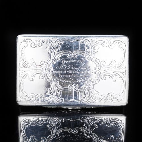 fig 3. Antique Table Silver Snuff Box with Hand Engraved Scrolls - Victorian 1850