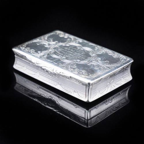 fig 5. Antique Table Silver Snuff Box with Hand Engraved Scrolls - Victorian 1850