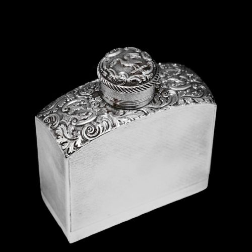 A Georgian Solid Silver Engraved & Engine Turned Hip Flask - Archibald Douglas 1835