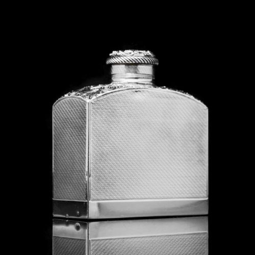 fig 4. A Georgian Solid Silver Engraved & Engine Turned Hip Flask - Archibald Douglas 1835