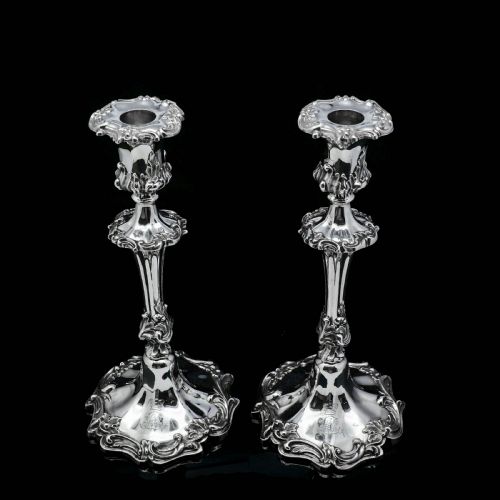 Antique Pair of Solid Silver Victorian Candlesticks - Henry Wilkinson & Co 1848