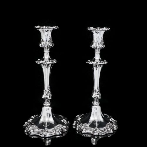fig 1. Antique Pair of Solid Silver Victorian Candlesticks - Henry Wilkinson & Co 1848
