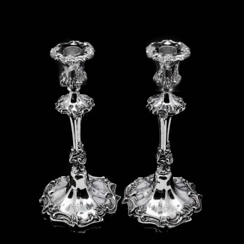 fig 3. Antique Pair of Solid Silver Victorian Candlesticks - Henry Wilkinson & Co 1848
