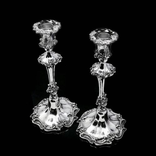 fig 4. Antique Pair of Solid Silver Victorian Candlesticks - Henry Wilkinson & Co 1848