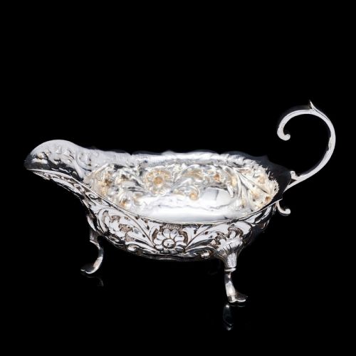 Antique Victorian Solid Silver Chased Sauce Boat - Horace Woodward & Co Ltd 1897