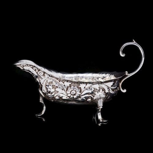 fig 1. Antique Victorian Solid Silver Chased Sauce Boat - Horace Woodward & Co Ltd 1897