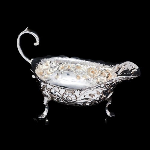 fig 3. Antique Victorian Solid Silver Chased Sauce Boat - Horace Woodward & Co Ltd 1897