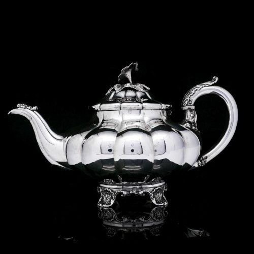 fig 1. Antique Georgian Solid Silver Teapot 'Melon Shaped' - Robert Hennell 1836