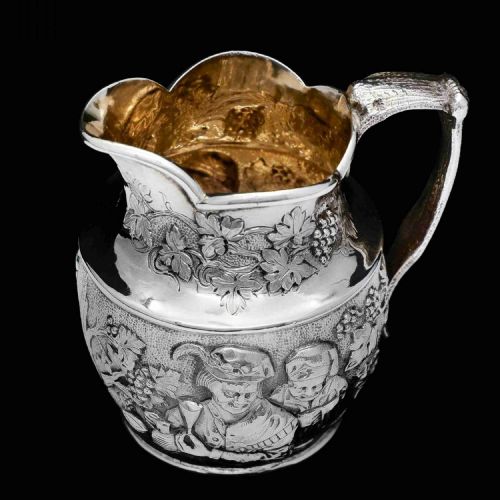Antique Victorian Solid Silver Milk Jug/pitcher with Figural Tavern Scene - Thomas Smily 1876