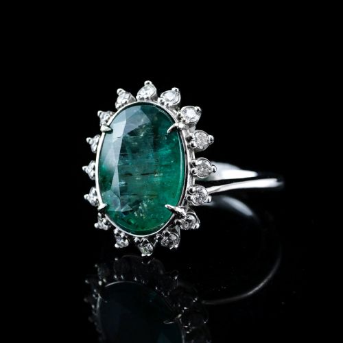 fig 1. 5CT Natural Emerald & Diamond 14K White Gold Cluster Ring GIA Certified