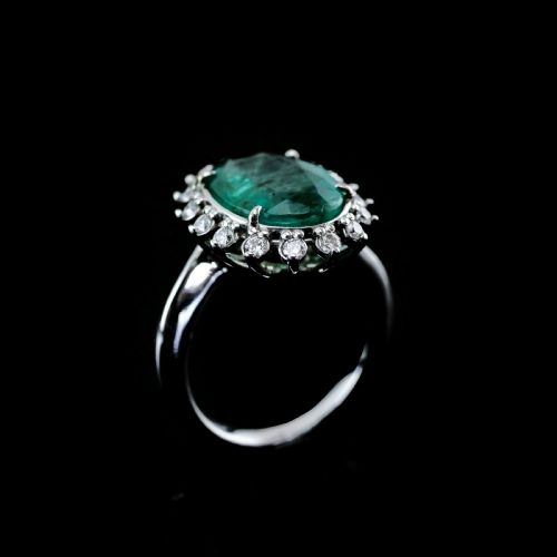 fig 4. 5CT Natural Emerald & Diamond 14K White Gold Cluster Ring GIA Certified