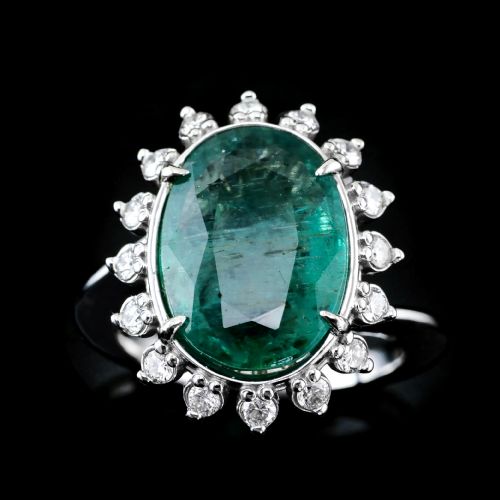 fig 7. 5CT Natural Emerald & Diamond 14K White Gold Cluster Ring GIA Certified