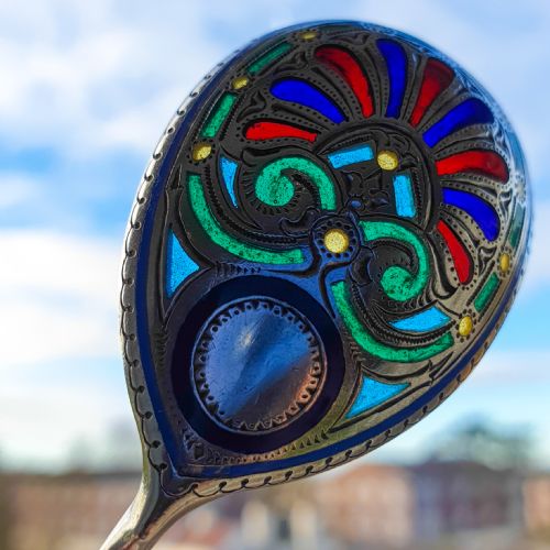 fig 1. Antique Imperial Russian Solid Silver Plique a Jour Champleve Enamel Spoon - c.1890