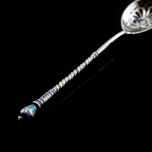 fig 3. Antique Imperial Russian Solid Silver Plique a Jour Champleve Enamel Spoon - c.1890