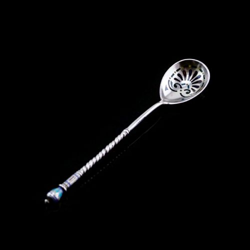 fig 4. Antique Imperial Russian Solid Silver Plique a Jour Champleve Enamel Spoon - c.1890