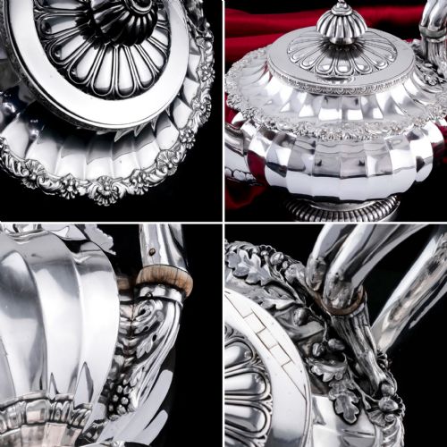 fig 1. Antique Georgian Solid Silver Teapot Fluted Design by John Bridge (Rundell, Bridge & Rundell) 1827 - Top Maker