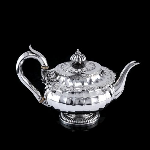 fig 4. Antique Georgian Solid Silver Teapot Fluted Design by John Bridge (Rundell, Bridge & Rundell) 1827 - Top Maker