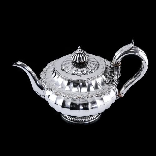 fig 8. Antique Georgian Solid Silver Teapot Fluted Design by John Bridge (Rundell, Bridge & Rundell) 1827 - Top Maker