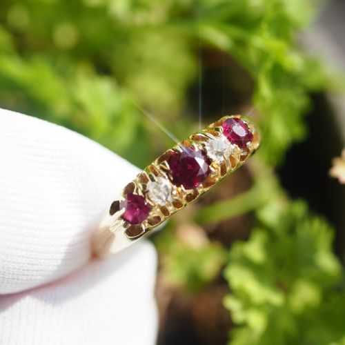 Antique 18k Gold Ruby & Diamond Ring C.1900