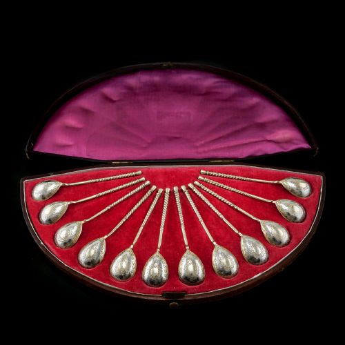 Antique Imperial Russian Solid Silver Spoons, Parcel Gilt - Moscow C.1890