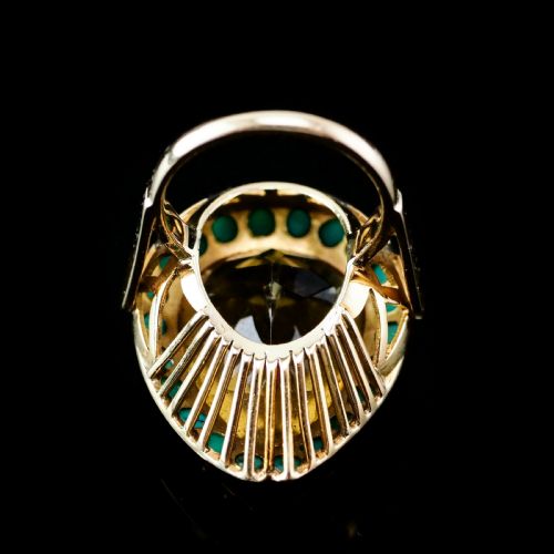 fig 6. Huge Citrine (~17CT) and Turquoise 18K Gold Ring Pear Cut