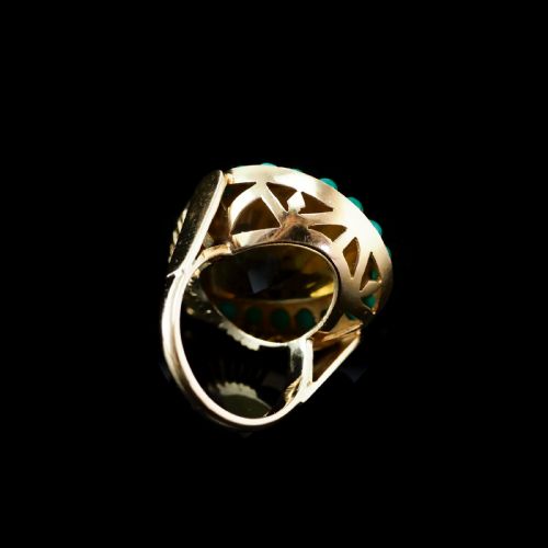 fig 7. Huge Citrine (~17CT) and Turquoise 18K Gold Ring Pear Cut