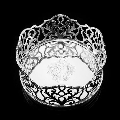 Rare & Large Antique Solid Silver Wine Coaster/bottle Holder with Silver Base - Robert Garrard C.1840