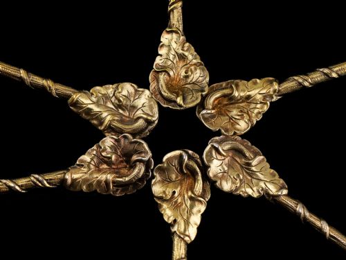 fig 5. Antique Victorian Solid Silver Gilt Set of 6 Spoons in Naturalistic Leaf Design - Francis Higgins 1875