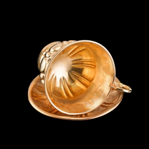 fig 5. Antique Solid Silver Gilt Cup & Saucer with Fine Engravings - c.1880