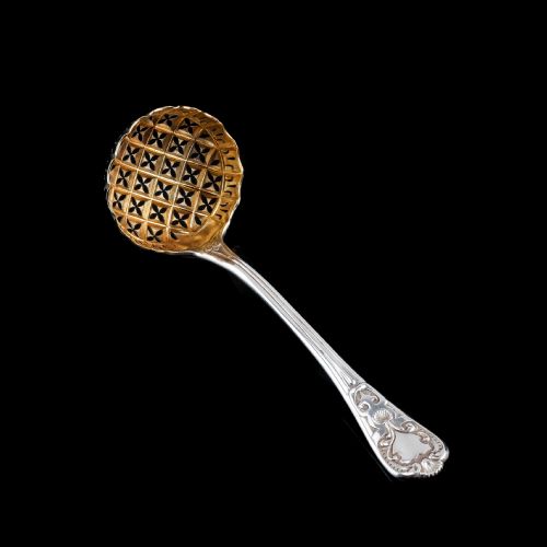fig 1. Antique Solid Silver Sugar Sifter Spoon - Francis Higgins 1856