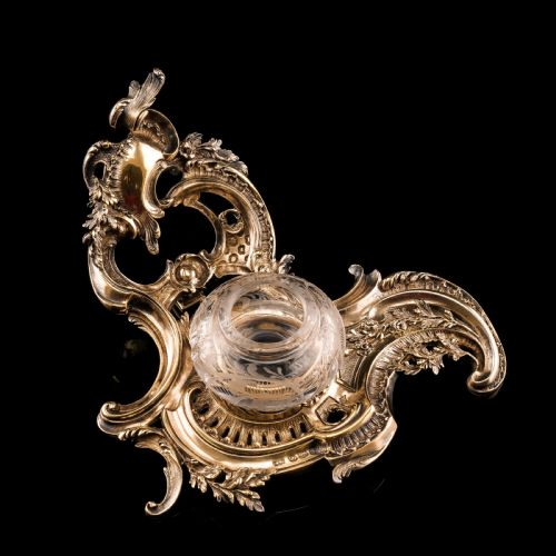fig 9. A Magnificent French Solid Silver Gilt Rococo Style Inkwell / Stand - Emile Puiforcat