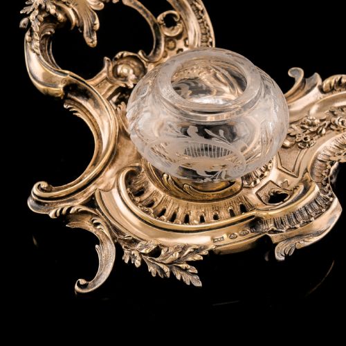 fig 11. A Magnificent French Solid Silver Gilt Rococo Style Inkwell / Stand - Emile Puiforcat