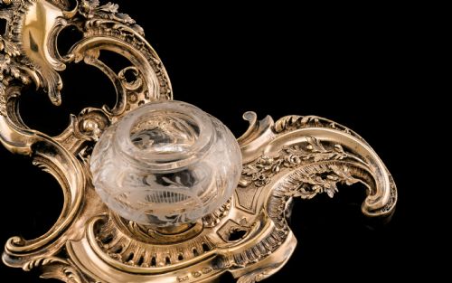 fig 12. A Magnificent French Solid Silver Gilt Rococo Style Inkwell / Stand - Emile Puiforcat