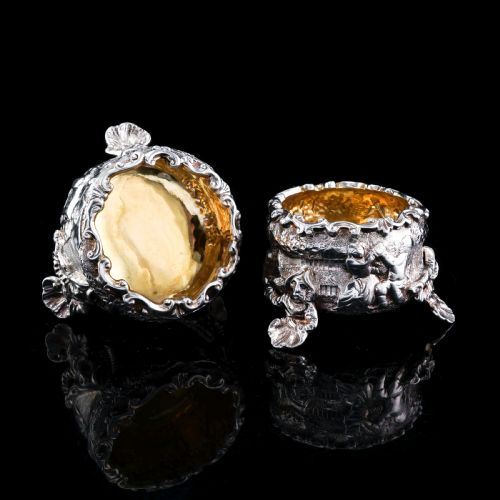 fig 2. Antique Solid Silver Victorian Salt Cellars in Teniers Style - Daniel & Charles Houle 1878