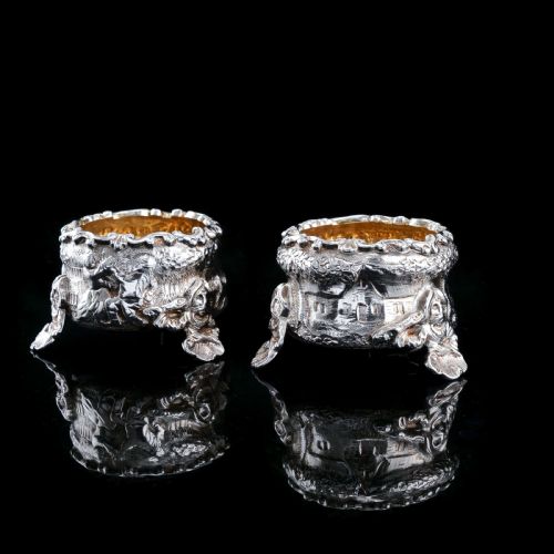 fig 4. Antique Solid Silver Victorian Salt Cellars in Teniers Style - Daniel & Charles Houle 1878