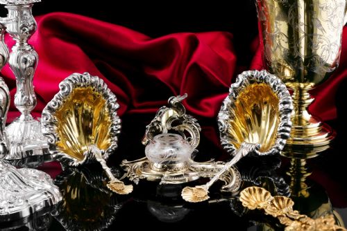 fig 3. A Magnificent French Solid Silver Gilt Rococo Style Inkwell / Stand - Emile Puiforcat