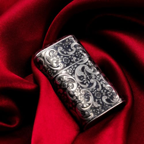 Antique Imperial Russian Solid Silver Niello Vesta Case with Fine Engravings - 19th Century