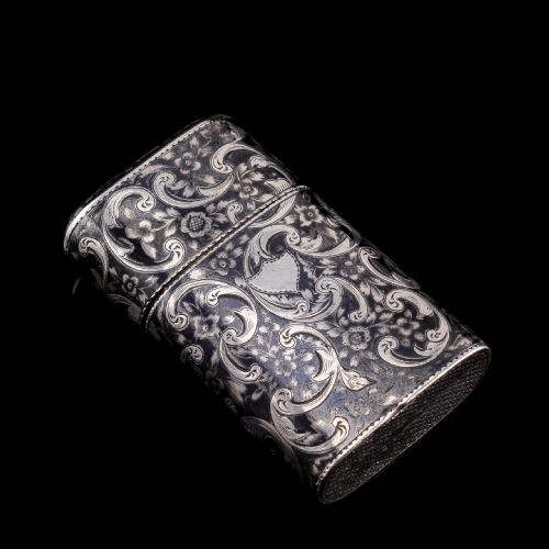 fig 3. Antique Imperial Russian Solid Silver Niello Vesta Case with Fine Engravings - 19th Century