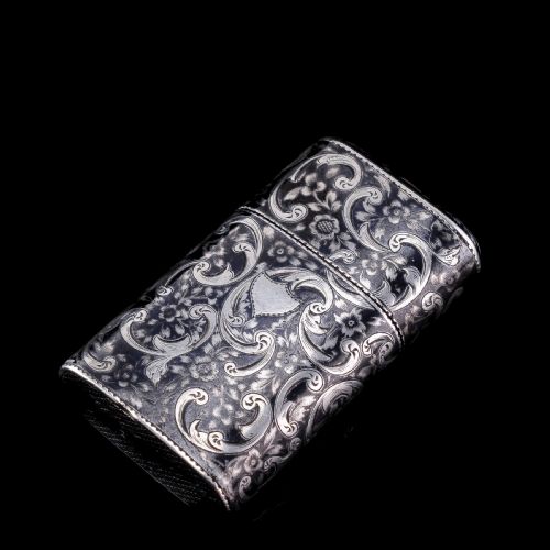 fig 6. Antique Imperial Russian Solid Silver Niello Vesta Case with Fine Engravings - 19th Century