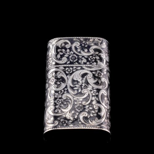 fig 7. Antique Imperial Russian Solid Silver Niello Vesta Case with Fine Engravings - 19th Century