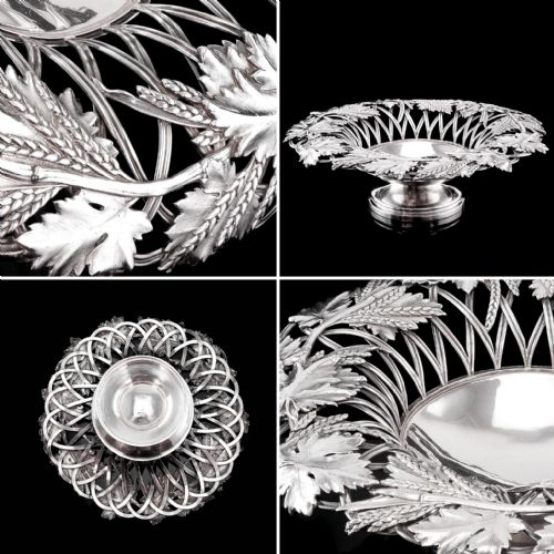 fig 1. A Rare Antique Georgian Solid Silver Tazza Bowl with Cast Harvest Decorations - Charles Reily & George Storer 1835