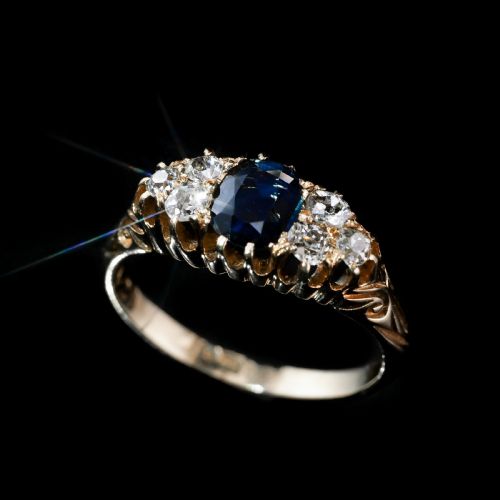 fig 1. Antique Victorian 18K Gold Sapphire & Diamond Ring - c.1880