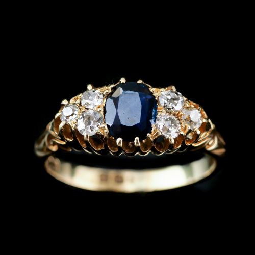 fig 2. Antique Victorian 18K Gold Sapphire & Diamond Ring - c.1880