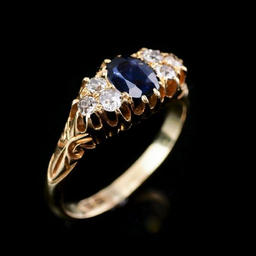 fig 3. Antique Victorian 18K Gold Sapphire & Diamond Ring - c.1880