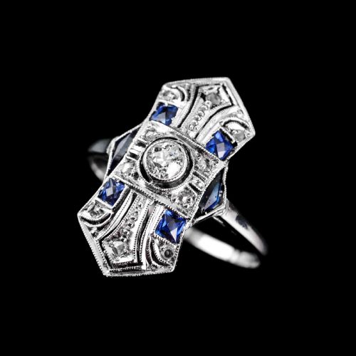 fig 4. Antique Art Deco 18K White Gold Diamond & Sapphire Ring