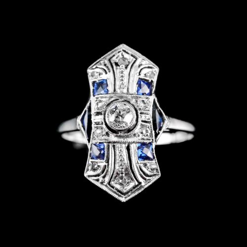 fig 5. Antique Art Deco 18K White Gold Diamond & Sapphire Ring