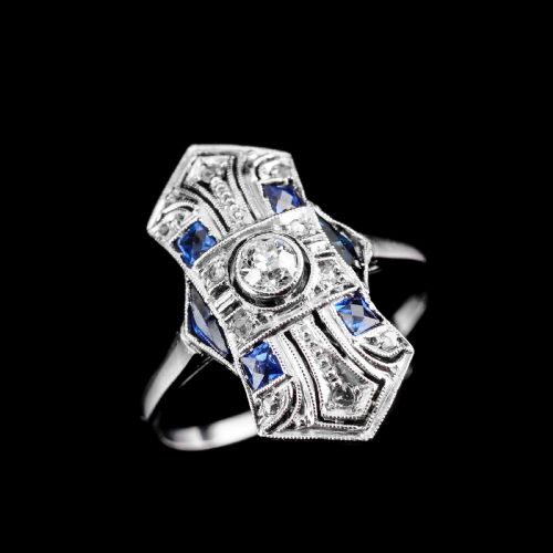fig 6. Antique Art Deco 18K White Gold Diamond & Sapphire Ring