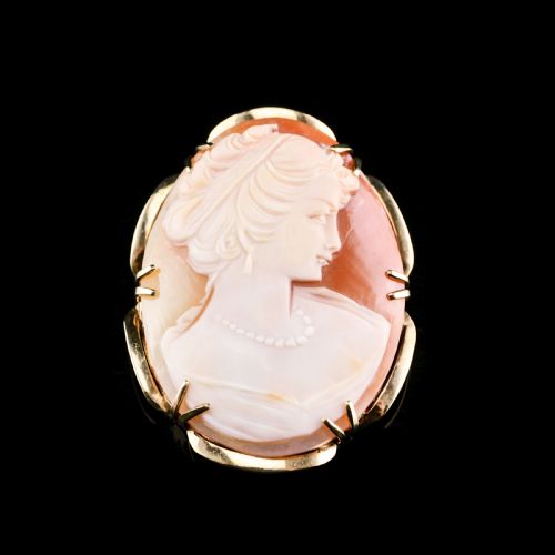 fig 2. 9K Gold Cameo Brooch with Hand Engraved Maiden Head