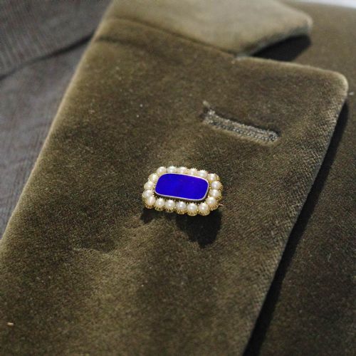 fig 2. Antique Victorian 15K Gold Brooch Blue Enamel & Seed Pearl